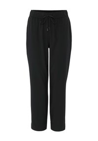 Pantalon noir droit avec taille élastique et cordon ajustable, conçu pour une coupe décontractée.