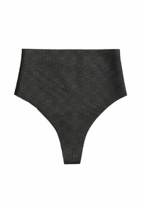 Black high-waisted bikini bottom with a textured pattern of small circles, featuring a smooth fabric finish and seamless edges.