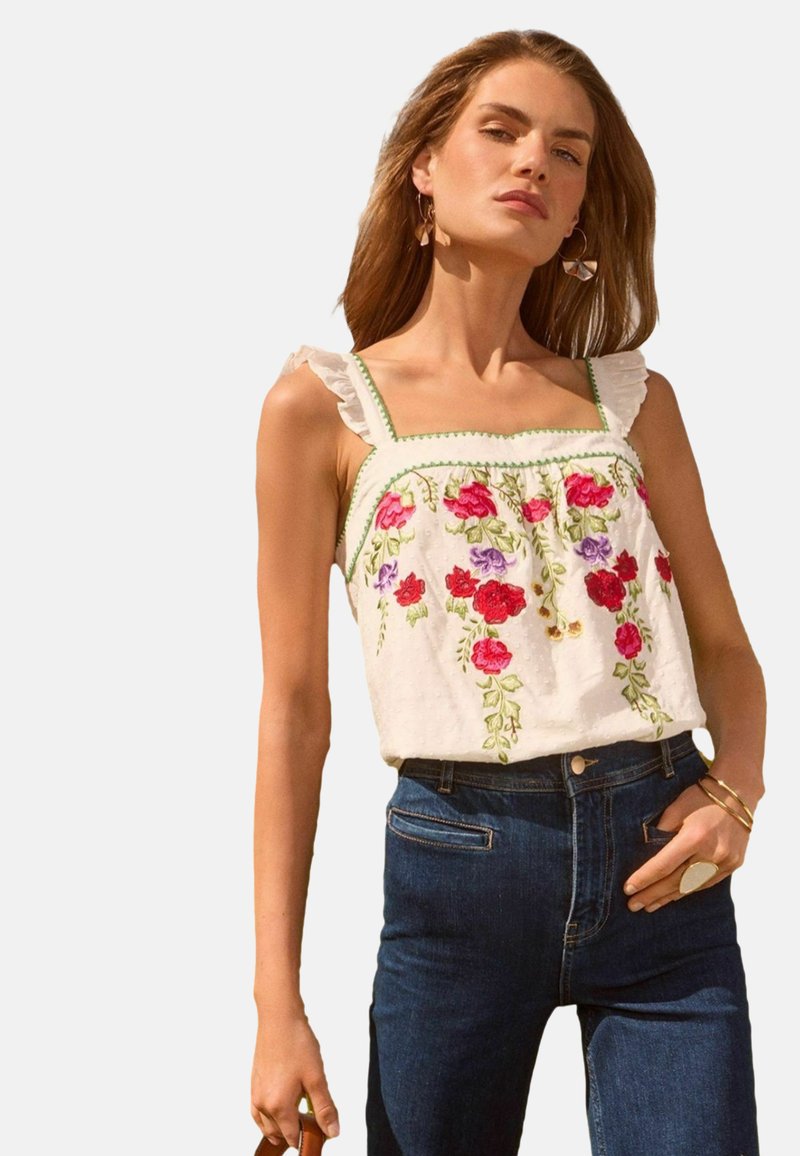 Love & Roses - REGULAR FIT - EMBROIDERED SQUARE NECK CAMI . - Bluse - white, Vergrößern