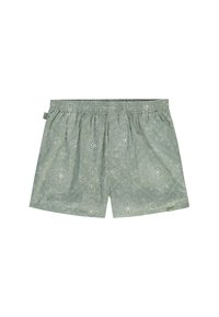 Shorts de bain à motifs verts avec une taille élastique, en tissu léger, et un design sophistiqué avec des motifs paisley.