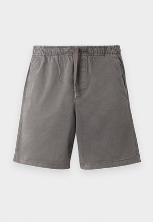 Grå afslappede shorts med elastisk talje og snøre, forlommer og afslappet pasform, vist fladt på en lys baggrund.