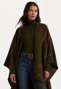 Lauren Ralph Lauren LOGO & BELTING OTIF JACQUARD RUANA - Plašt - botanic green