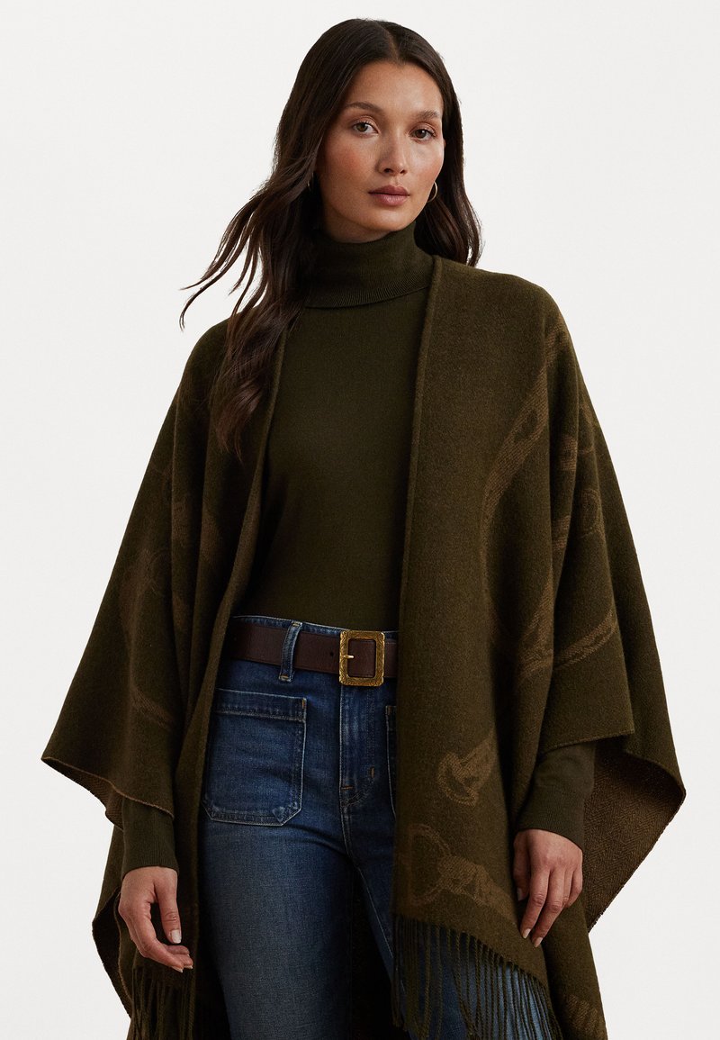Lauren Ralph Lauren LOGO & BELTING OTIF JACQUARD RUANA - Plašt - botanic green