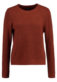Rustfarbener Pullover aus strukturiertem Strickstoff, mit Rundhalsausschnitt und langen Ärmeln mit gerippten Bündchen und Saum.