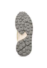 Schuhsohle mit einer strukturierten grauen Gumm-Oberfläche, die mit quadratischen und rautenförmigen Mustern gestaltet ist, um Traktion und Stabilität zu gewährleisten.