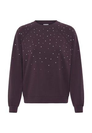 Sweat-shirt à manches longues violet foncé avec col rond et petits clous argentés dispersés sur le devant et les épaules.