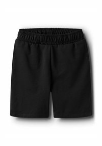 Sorte bomulds shorts med elastisk talje, med et enkelt design og en glat tekstur, uden synlige lommer eller accenter.
