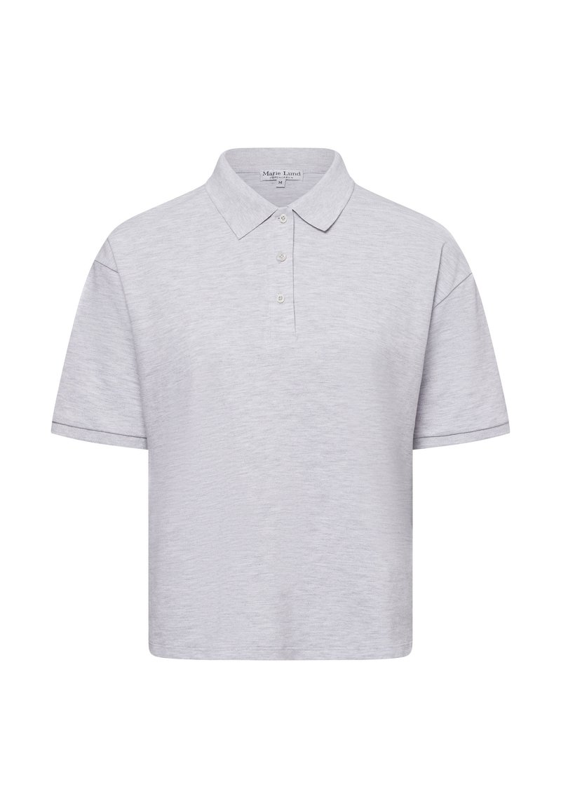 Lichtgrijze polo shirt van gestructureerd katoen, met een klassieke kraag, drie knopen, en korte mouwen met omgeslagen zomen.