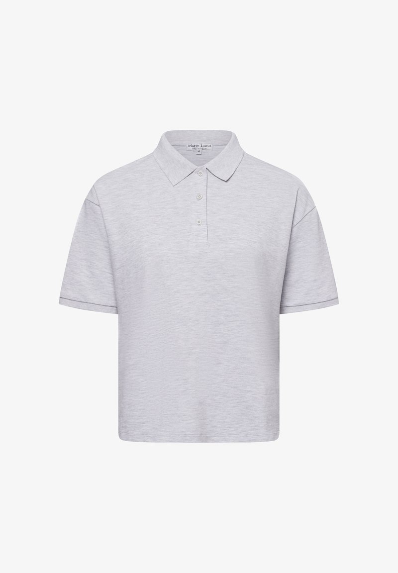 Lichtgrijze polo shirt van gestructureerd katoen, met een klassieke kraag, drie knopen, en korte mouwen met omgeslagen zomen.