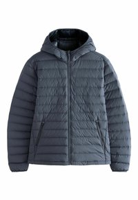 Tums jaku, tumši pelēkā krāsā ar kapuci, ar dūnu dizainu, priekšējo zīmi un divām sānu kabatām ar rāvējslēdzējiem. Gluda, ūdensizturīga auduma.