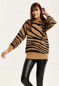 Liquorish ZEBRA PATTERN HIGH NECK - Jumper - brown