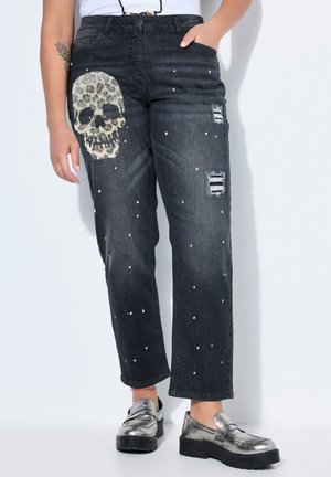 BOYFRIEND- GLITZERNDER TOTENKOPF -POCKET - Jeans Straight Leg - black