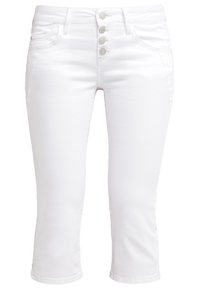 Jean blanc court slim fit avec fermeture devant à quatre boutons et poches avant.