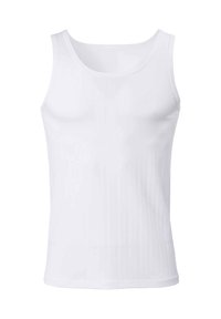 Witte mouwloze tanktop gemaakt van een zachte katoenmix, met een ronde halslijn en naadloze zijkanten. Soepele textuur, zonder patronen of accenten.