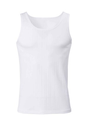 Witte mouwloze tanktop gemaakt van een zachte katoenmix, met een ronde halslijn en naadloze zijkanten. Soepele textuur, zonder patronen of accenten.