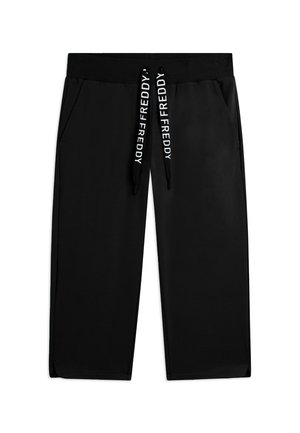 Pantaloni della tuta neri corti con fascia in vita a coste, tasche laterali e coulisse nere con scritta bianca "FREDDY".