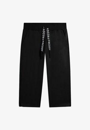 Pantaloni della tuta neri corti con fascia in vita a coste, tasche laterali e coulisse nere con scritta bianca "FREDDY".