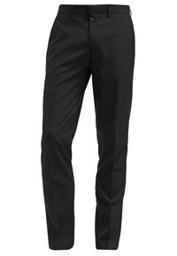 Pantalon habillé homme noir sur mesure avec passants de ceinture, fermeture éclair à l’avant et poches latérales, présenté sur fond blanc.