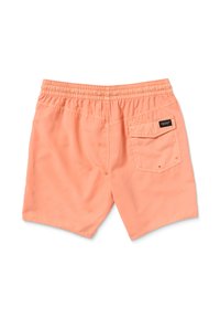 Pfirsichfarbene Badehose mit elastischem Bund, Gesäßtasche und gestickten Details. Hergestellt aus leichtem, glattem Stoff.
