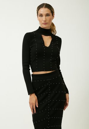 INFLUENCER CROPPED CUT-OUT - Striktrøje - black