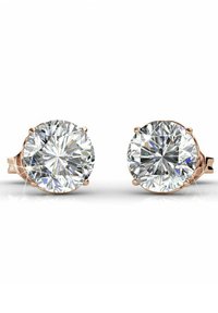 Ronde briljant geslepen diamant stud oorbellen, gezet in een rosegouden vierpootsetting. Sprankelende facetten met een gepolijste afwerking.
