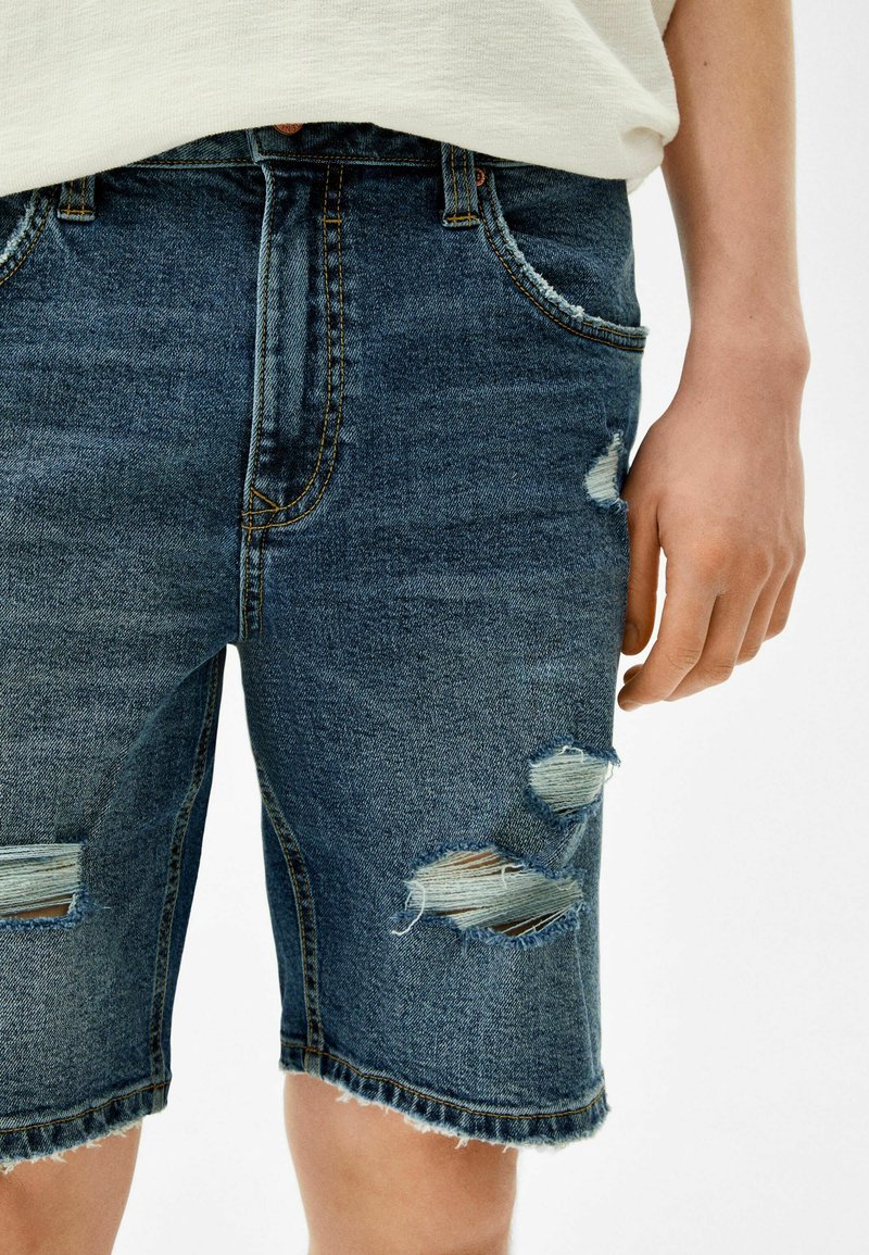 Herren Skinny Fit | Bershka BERMUDA WITH RIPS Jeans Shorts dark blue/dunkelblau - KK41503 Herren Skinny Fit | Bershka BERMUDA WITH RIPS Jeans Shorts dark blue/dunkelblau - KK41503