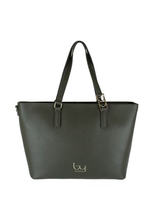 Borsa tote in pelle verde scuro testurizzata con doppi manici a spalla e piccolo logo metallico del marchio sul davanti.