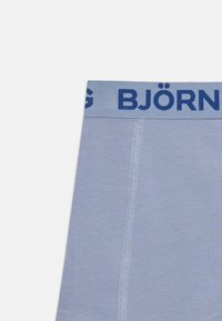 Ljusblå boxerkalsonger med synliga sömmar och en blå elastisk midja med den delvisa texten "BJÖRN".