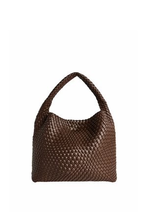 Dunkelbraune Leder-Hobo-Handtasche mit einem einzelnen, breiten geflochtenen Griff, weicher, lässiger Form und glatter Textur.