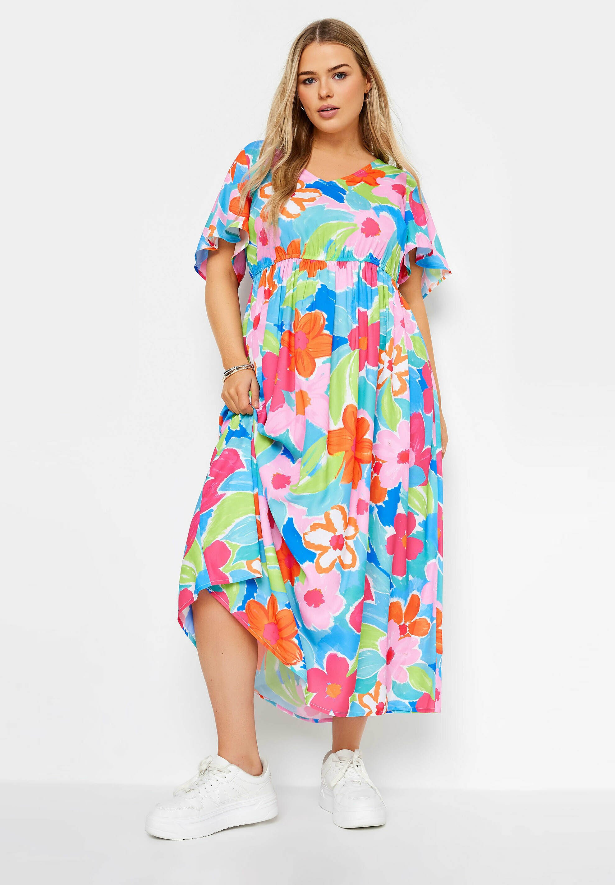 Yours Clothing FLORAL PRINT - Robe longue - blue/bleu