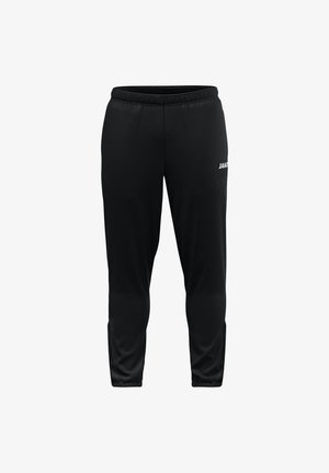 Schwarze Trainingshose aus leichtem Material mit elastischem Bund. Verfügt über ein weißes "JAKO"-Logo auf dem Oberschenkel.