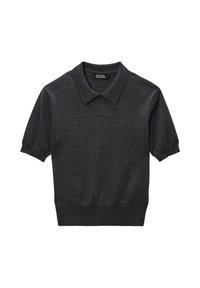 Polo shirt à manches courtes gris foncé en tissu texturé, avec un col classique et un ourlet côtelé, au design ajusté.