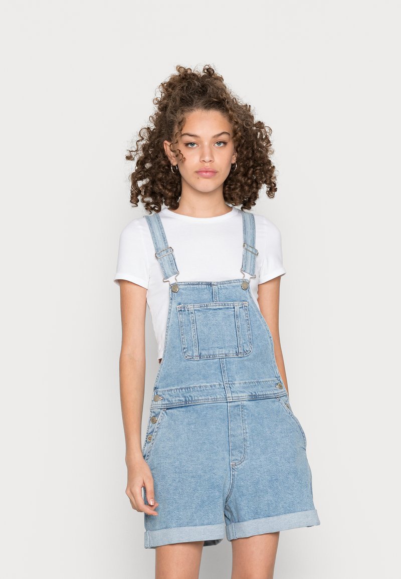 Hollister Co. SLOUCHY SHORTALL CLEAN DOUBLE ROLL - Dungarees - medium/blue denim - Zalando.co.uk