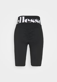 Shorts de cycliste noirs taille haute avec détail froncé à l'arrière et large ceinture avec un grand lettrage blanc du logo "ellesse".