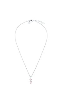 Collana in argento con ciondolo raffigurante un piccolo topo vestito da ballerina in rosa e argento, impreziosito da dettagli e con un moschettone.