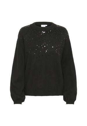 Svart tröja med rund halsringning, försedd med ett paljetterat mönster på framsidan. Mjuk textur, långa ärmar med ribbade manschetter och avslappnad passform.