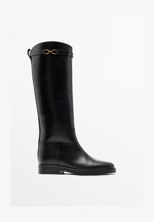 Massimo Dutti, LEATHER RIDING BOOTS - Boots - black