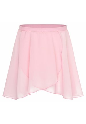 Helle rosa Chiffon-Rock mit geschichteter Gestaltung, elastischem Bund und abgerundetem Saum. Weiche Textur und fließende Silhouette.