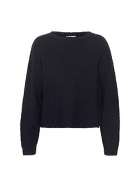 Pull en maille bleu marine avec un motif texturé, encolure ronde et manches longues. Design court et poignets côtelés aux manches et à l'ourlet.