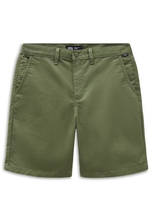 Pantaloncini chino color verde oliva Vans con tasche frontali, passanti per cintura e chiusura con bottone.