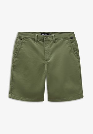 Olijfgroene Vans chino shorts met voorzakken, riemlussen en een knoopsluiting.