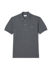 Szary polo wykonane z mieszanki bawełny, z klasycznym kołnierzykiem, zapięciem na dwa guziki, krótkimi rękawami oraz małym zielonym logo krokodyla.