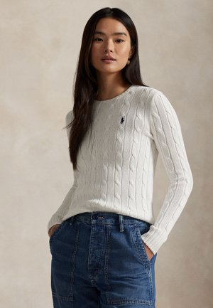 Polo Ralph Lauren CABLE-KNIT COTTON CREWNECK SWEATER - Pullover - white