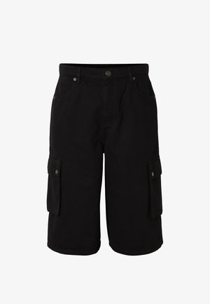 Mustad põlveni ulatuvad kandpüksid esitaskute, vööaasade, nööpkinnise ja küljetaskutega, mis sulguvad klõpsnuppudega.