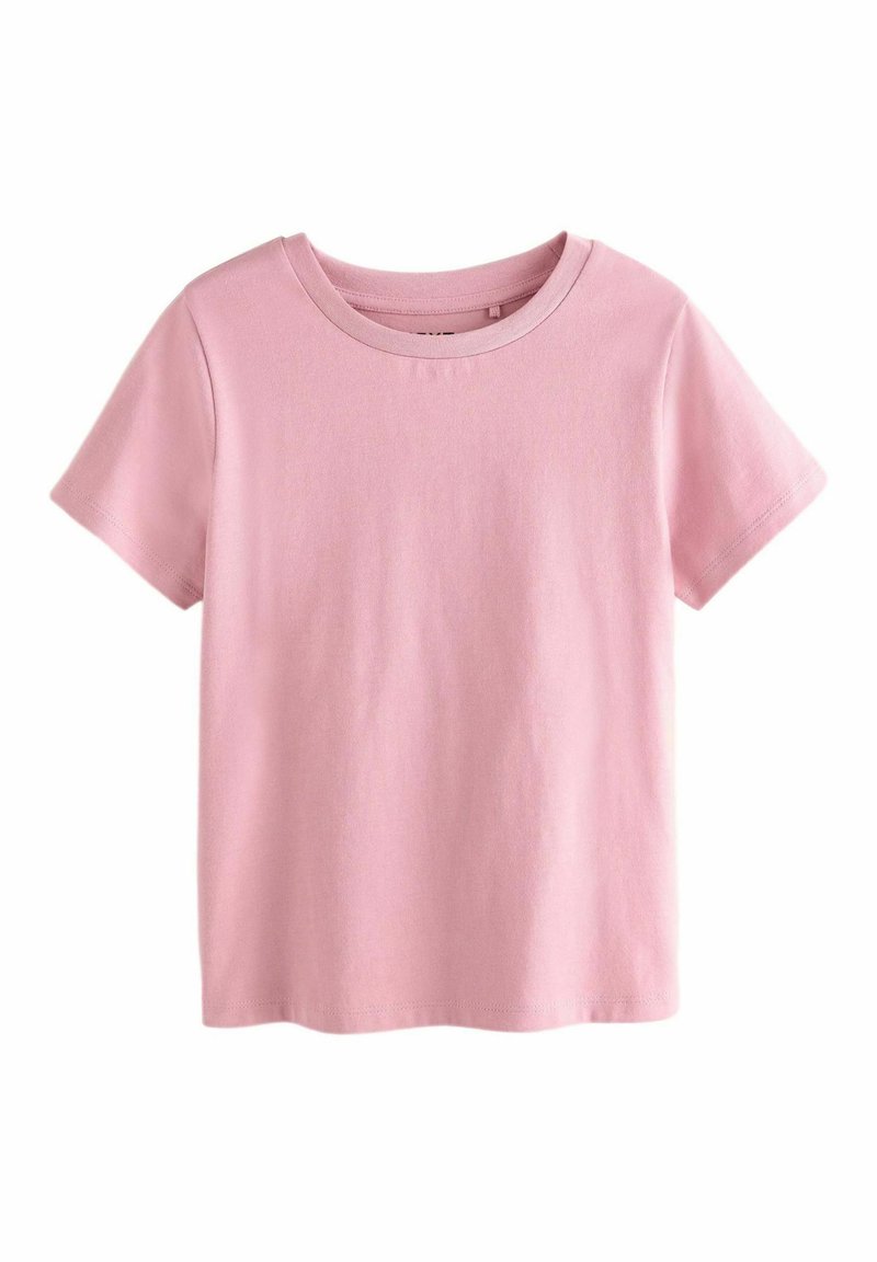 Tricou roz deschis, cu mâneci scurte și guler rotund. Fabricat din bumbac moale, prezintă o culoare uniformă, fără modele sau accente vizibile.