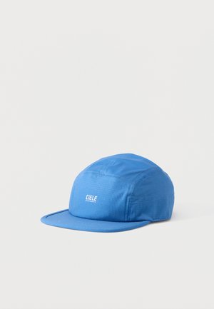 Cappellino leggero in tessuto blu con visiera corta, con logo "CIELE" stampato in bianco sul pannello frontale.