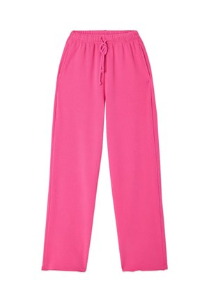 Roze katoenen sweatpants met een trekkoord in de taille, wijde benen en een gladde textuur. Heeft een effen kleur zonder patronen of accenten.