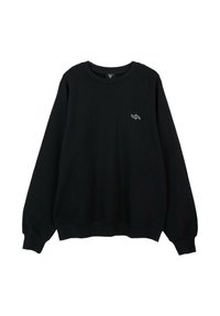 Czarny sweatshirt wykonany z mieszanki bawełny, z okrągłym dekoltem, długimi rękawami raglanowymi, ściągaczami przy mankietach i u dołu, z małym logo na piersi.