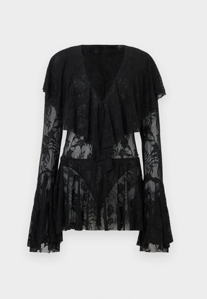 LONG SLEEVE DEEP V RUFFLE MINI DRESS - Cocktail φόρεμα / Φόρεμα για πάρτι - black