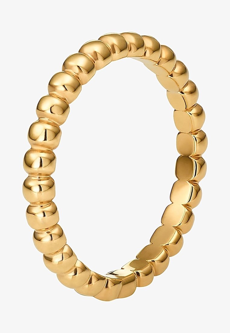 Bague en or composée de perles arrondies et polies formant un anneau circulaire continu avec une surface lisse et réfléchissante.